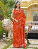 Orange Vichitra Silk Foil Printed Saree