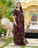 Maroon Chiffon Foil Printed Saree