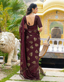 Maroon Chiffon Foil Printed Saree