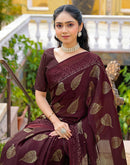 Maroon Chiffon Foil Printed Saree