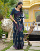 Rama Blue Chiffon Foil Printed Saree