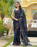 Rama Blue Chiffon Foil Printed Saree
