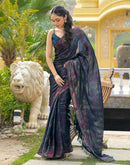 Rama Blue Chiffon Foil Printed Saree