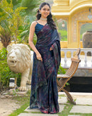 Rama Blue Chiffon Foil Printed Saree
