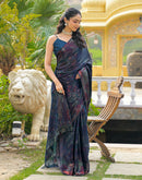 Rama Blue Chiffon Foil Printed Saree