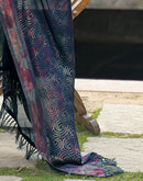 Rama Blue Chiffon Foil Printed Saree