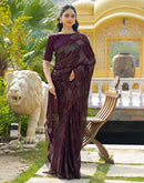 Dark Purple Chiffon Foil Printed Saree