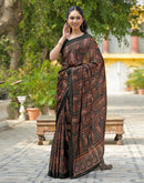 Bottle Green Satin Chiffon Printed Saree