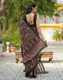 Bottle Green Satin Chiffon Printed Saree