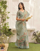 Sea Green Shimmer Silk Floral Printed Saree