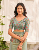 Sea Green Shimmer Silk Floral Printed Saree