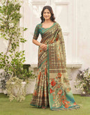 Beige Shimmer Silk Printed Kalamkari Saree 
