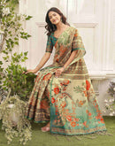 Beige Shimmer Silk Printed Kalamkari Saree 