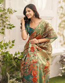 Beige Shimmer Silk Printed Kalamkari Saree 