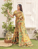 Golden Shimmer Silk Printed Kalamkari Saree 