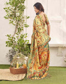 Golden Shimmer Silk Printed Kalamkari Saree 