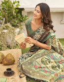 Beige Shimmer Silk Printed Kalamkari Saree 