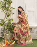 Dark Beige Shimmer Silk Printed Kalamkari Saree 