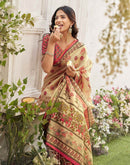 Dark Beige Shimmer Silk Printed Kalamkari Saree 