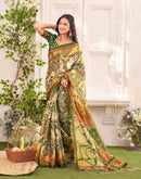 Beige Shimmer Silk Printed Kalamkari Saree 