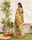 Beige Shimmer Silk Printed Kalamkari Saree 
