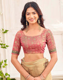 Beige Shimmer Silk Printed Kalamkari Saree 