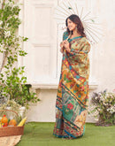 Beige Shimmer Silk Printed Kalamkari Saree 