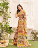Golden Shimmer Silk Printed Kalamkari Saree 