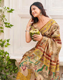 Golden Shimmer Silk Printed Kalamkari Saree 