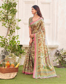 Dark Beige Shimmer Silk Printed Kalamkari Saree 