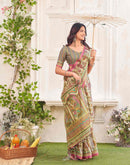 Dark Beige Shimmer Silk Printed Kalamkari Saree 