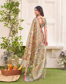 Dark Beige Shimmer Silk Printed Kalamkari Saree 