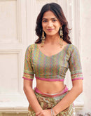 Dark Beige Shimmer Silk Printed Kalamkari Saree 
