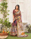Brown Shimmer Silk Printed Kalamkari Saree 