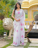 White Linen Floral Printed Saree