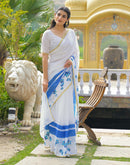 White Linen Floral Printed Saree