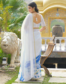 White Linen Floral Printed Saree