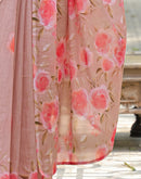 Dusty Peach Linen Floral Printed Saree