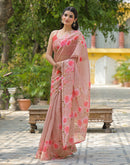 Dusty Peach Linen Floral Printed Saree