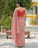 Dusty Peach Linen Floral Printed Saree