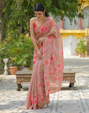 Dusty Peach Linen Floral Printed Saree