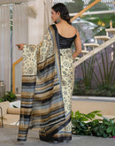 Beige Khadi Printed Saree 
