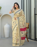 Beige Khadi Printed Saree 