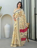 Beige Khadi Printed Saree 