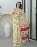 Beige Khadi Printed Saree 