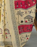Beige Khadi Printed Saree 