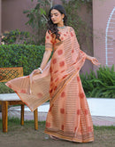 Peach Silk Printed Saree