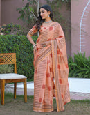 Peach Silk Printed Saree