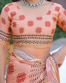 Peach Silk Printed Saree