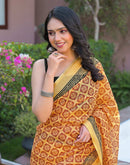 Goldenen Yellow Chanderi Printed Saree